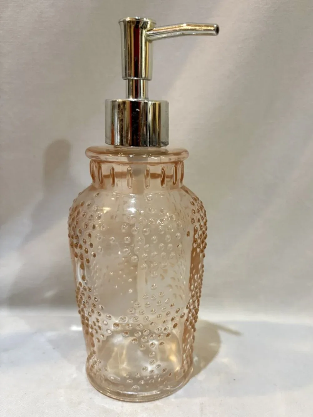 Pink Glass Hobnail Liquid Soap Dispenser